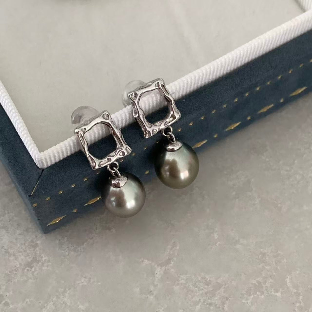 Mini Geometric Tahitian Pearl Stud Earrings