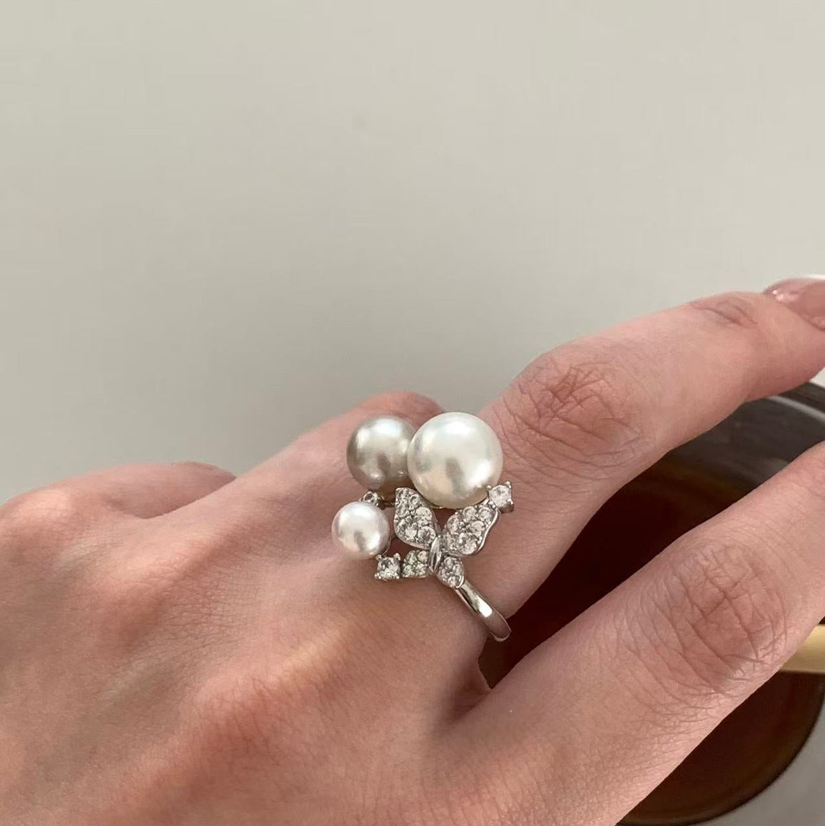 Australian South Sea Three-Pearl Butterfly Ring
