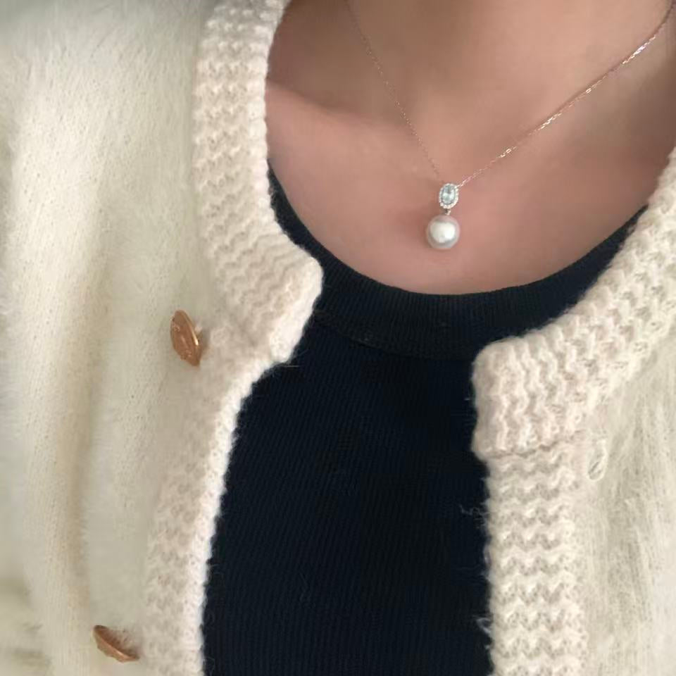 Aquamarine Zirconia Freshwater Pearl Necklace