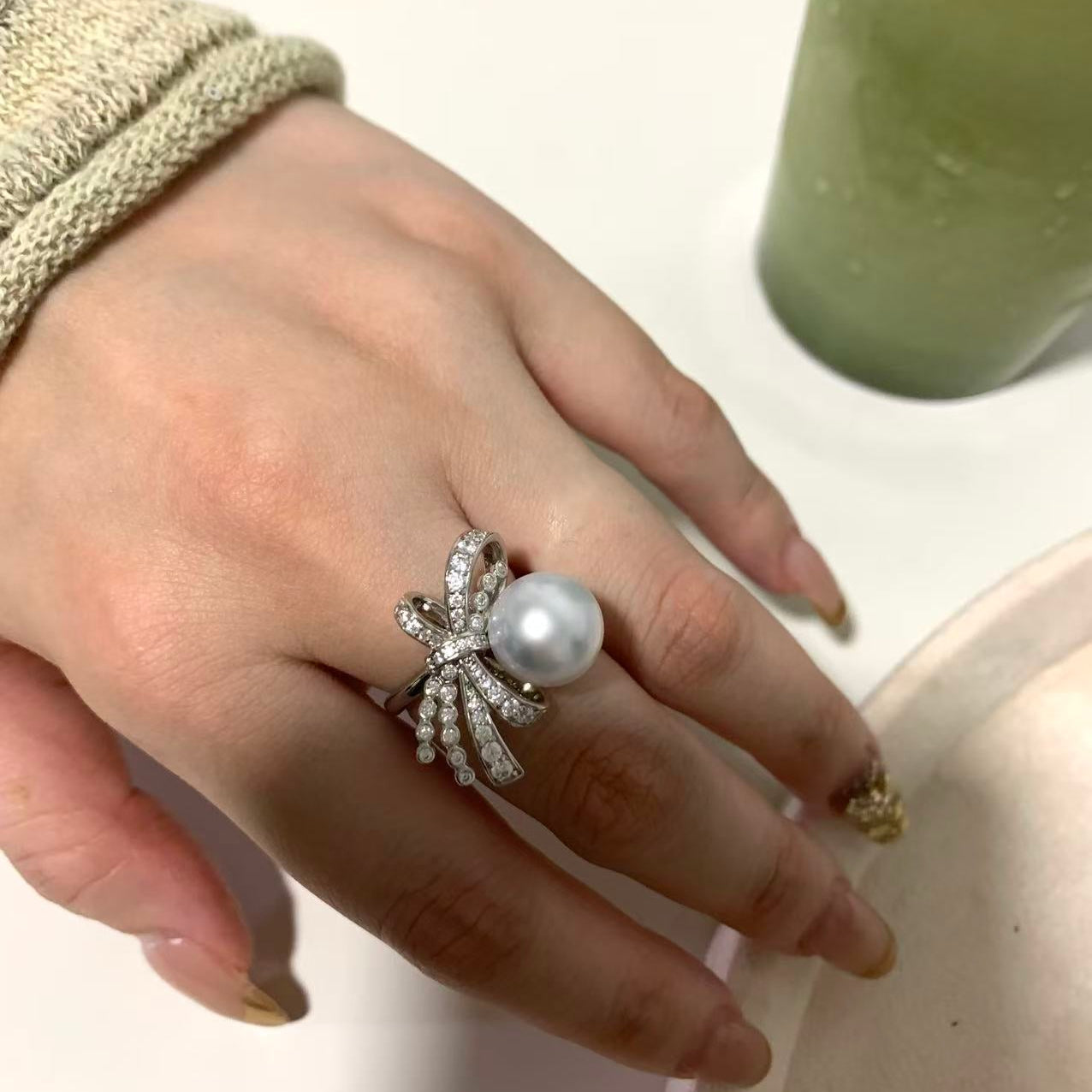 Silver Tone Australian South Sea Pearl  Ring