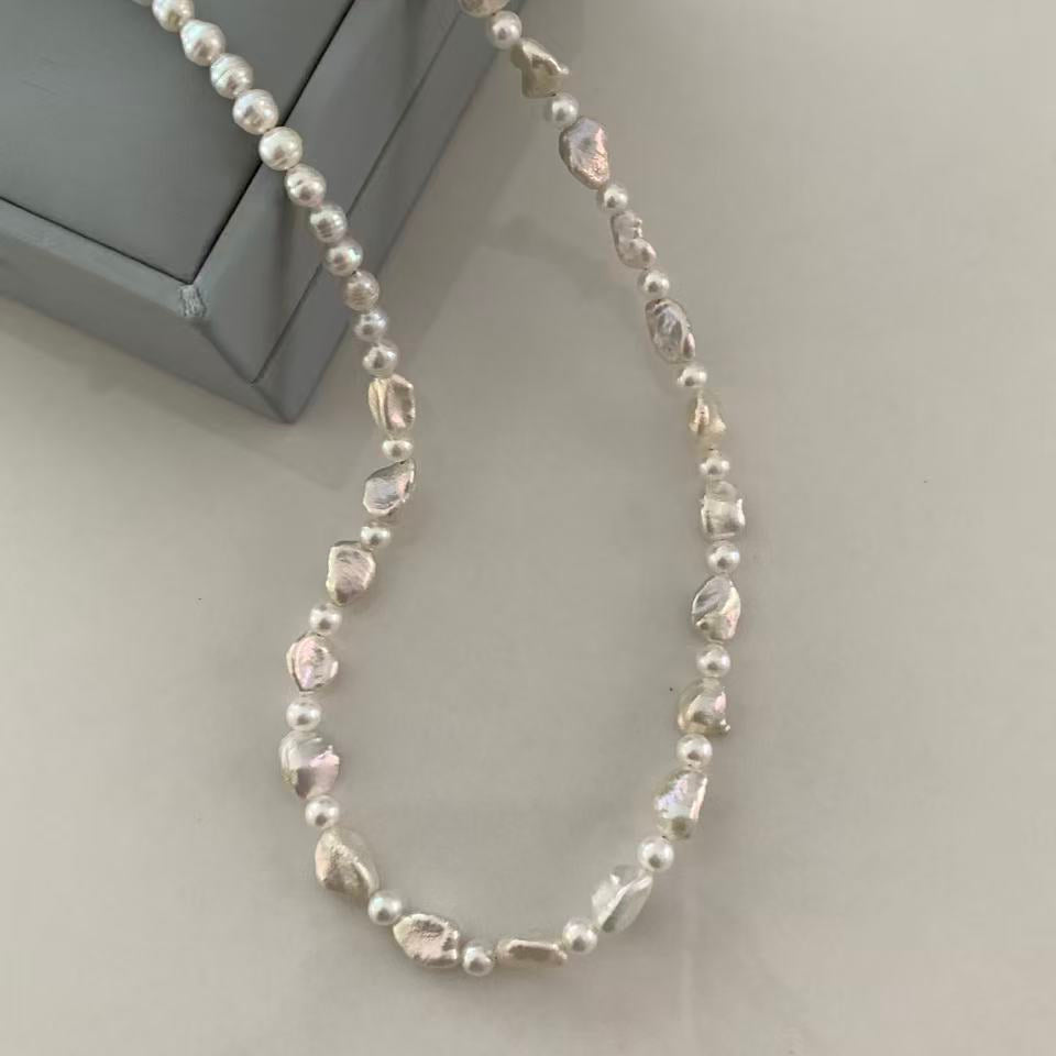 3.5-4.5mm Handmade Freshwater Pearl Silver Nugget Necklace