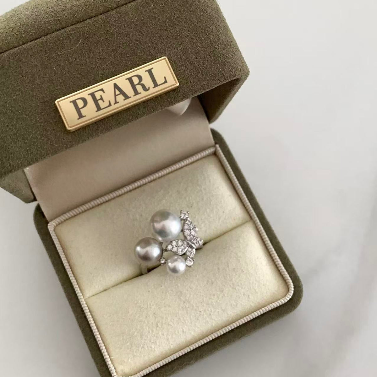 Australian South Sea Three-Pearl Butterfly Ring