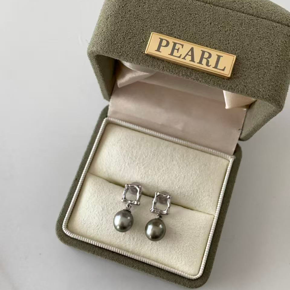 Mini Geometric Tahitian Pearl Stud Earrings
