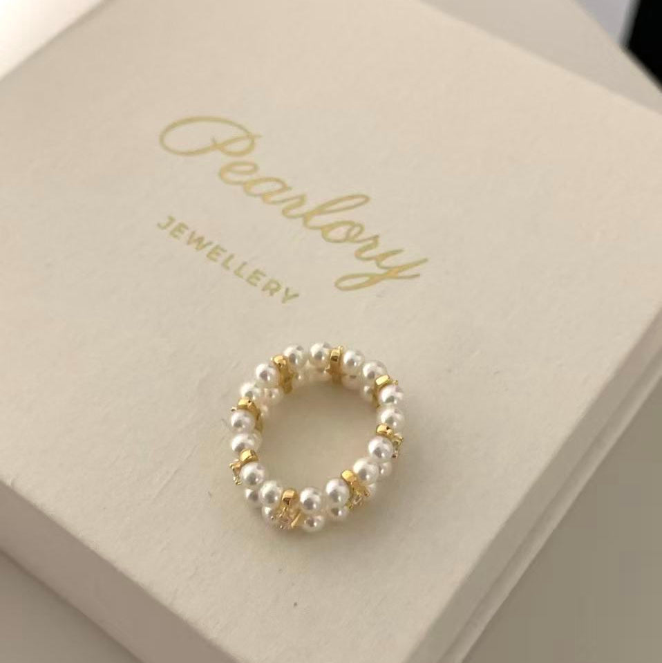 3.5-4mm Gold Double-Row Freshwater Pearl Ring
