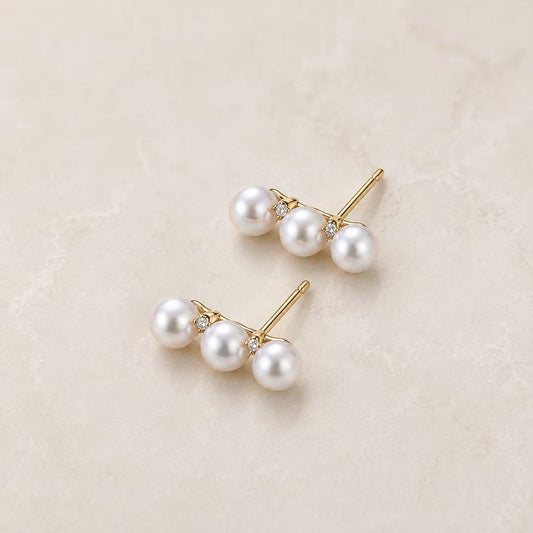 18K Gold Akoya Pearl Pea Stud Earrings
