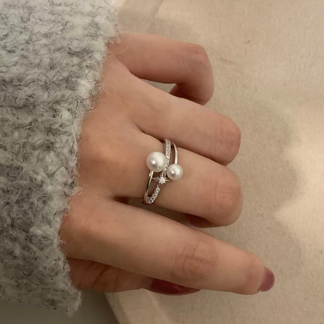 Freshwater Pearl Star Double Band Ring