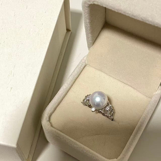 9-10mm Vintage-Style Freshwater Pearl Ring - Silver