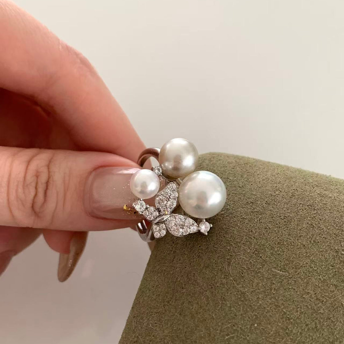 Australian South Sea Three-Pearl Butterfly Ring