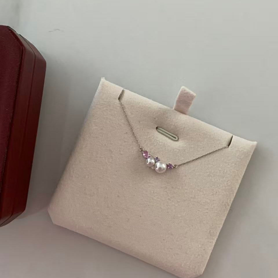 Platinum Diamond Akoya Peach-Toned Pearl Necklace