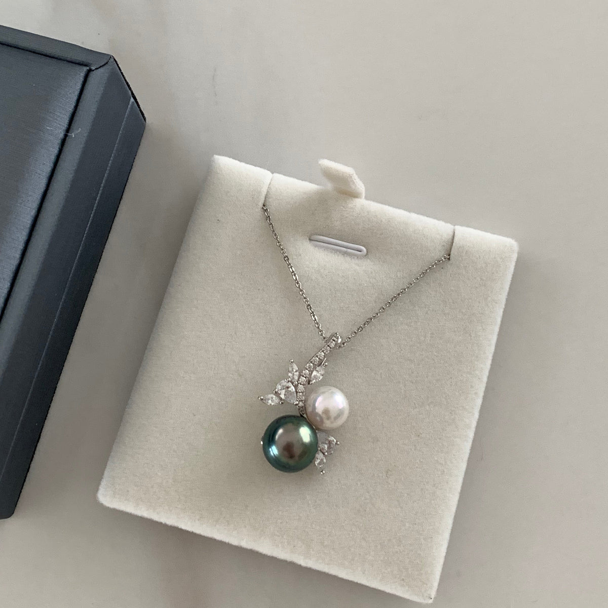 Tahitian Double Pearl Floral Branch Necklace