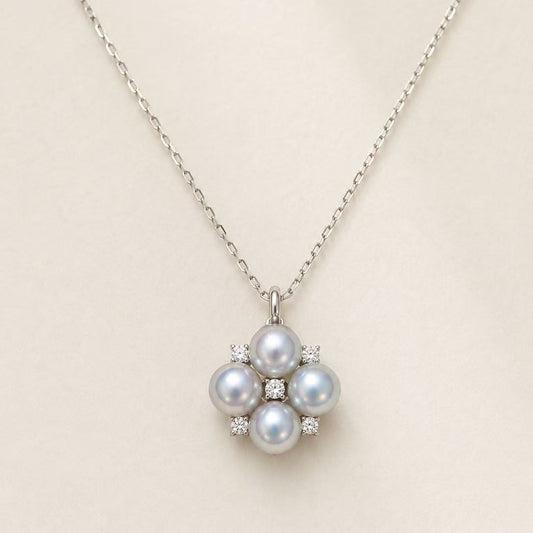 5.5-6mm Four-Leaf Clover Akoya Gray Pearl Necklace