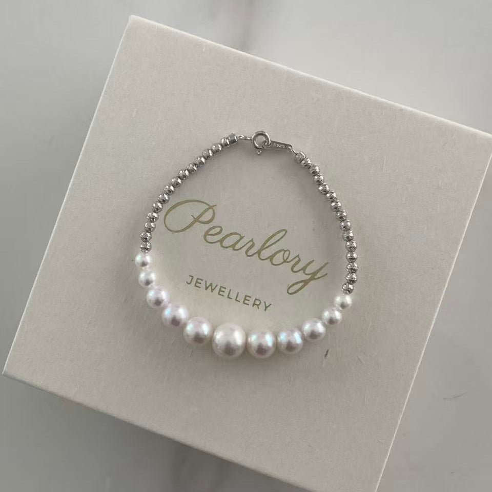 18K White Gold Aurora Crescent Freshwater Pearl Bracelet