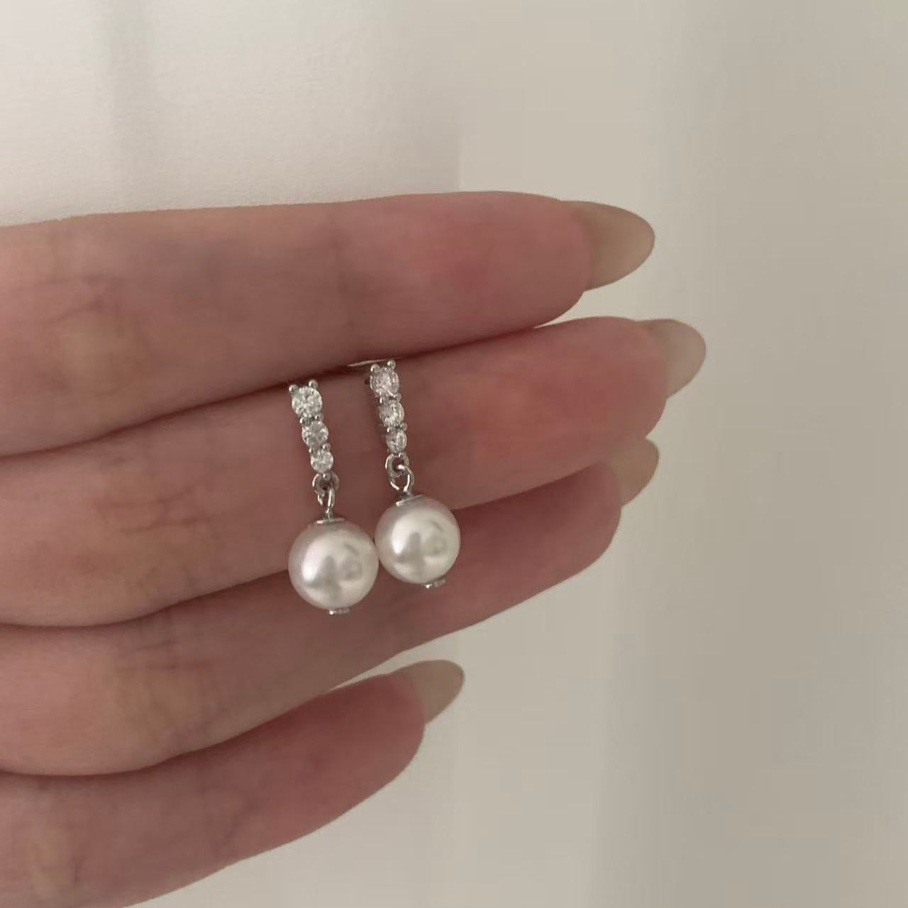 Akoya Pearl Bar Stud Earrings