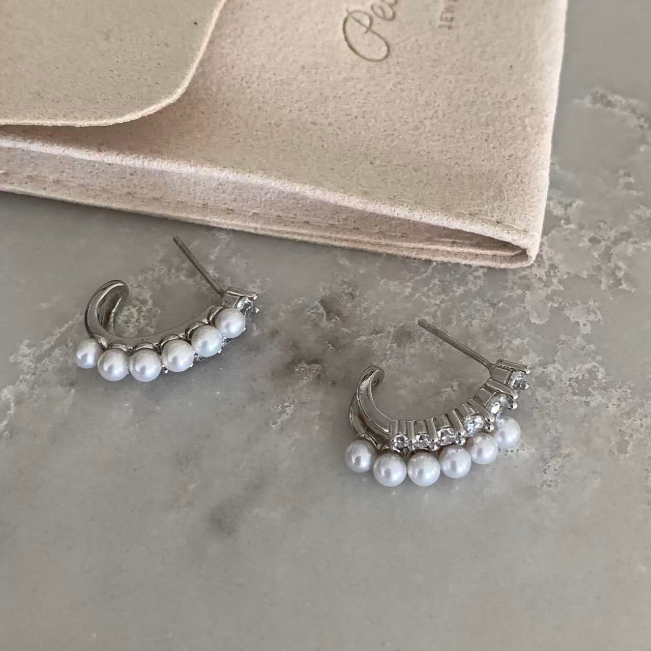 Double Row Zircon Freshwater Pearl Earrings