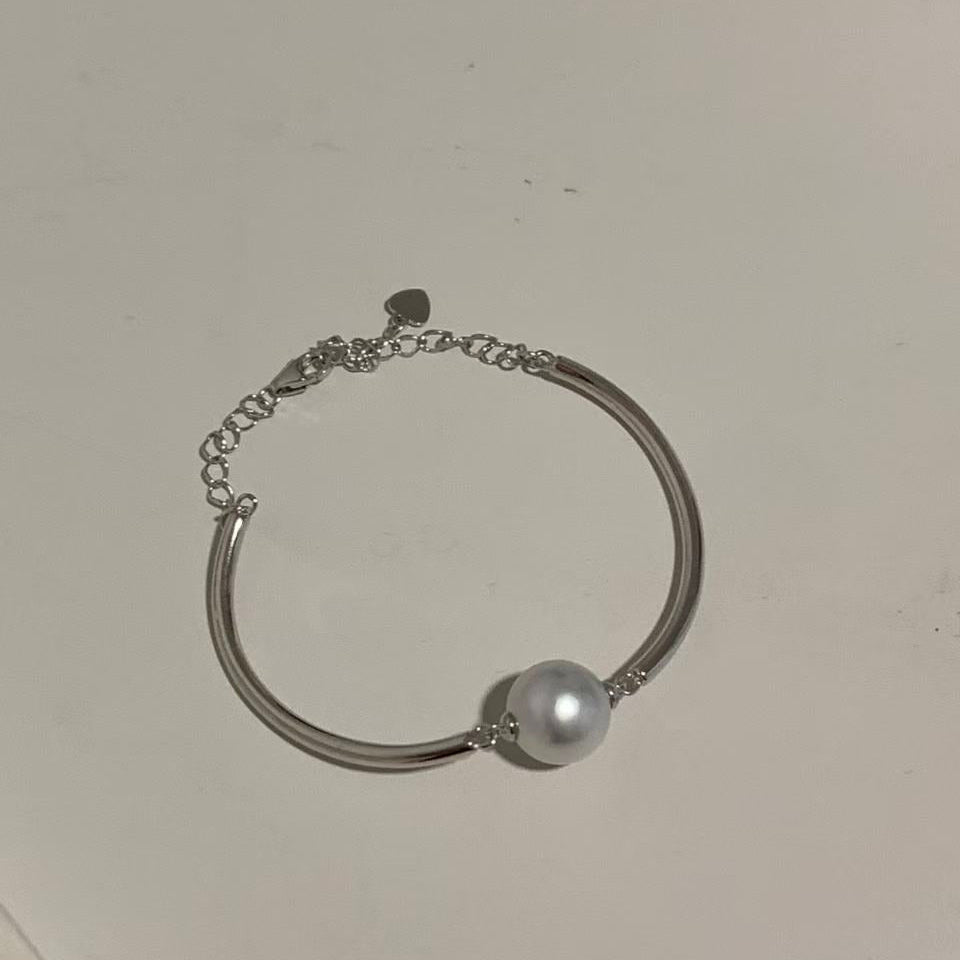 10-11mm Australian South Sea Single Pearl Bracelet - Silver