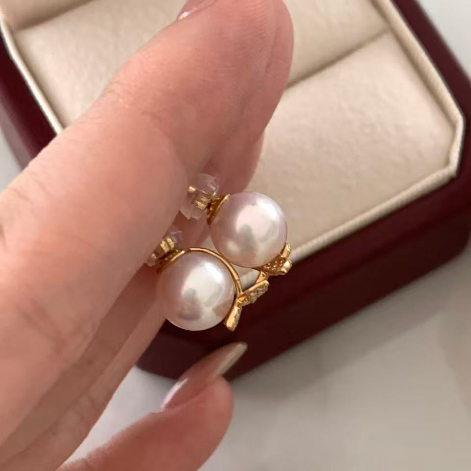 18K Gold Butterfly Akoya Pearl Stud Earrings