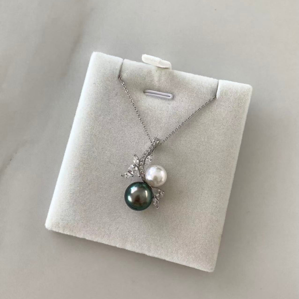 Tahitian Double Pearl Floral Branch Necklace