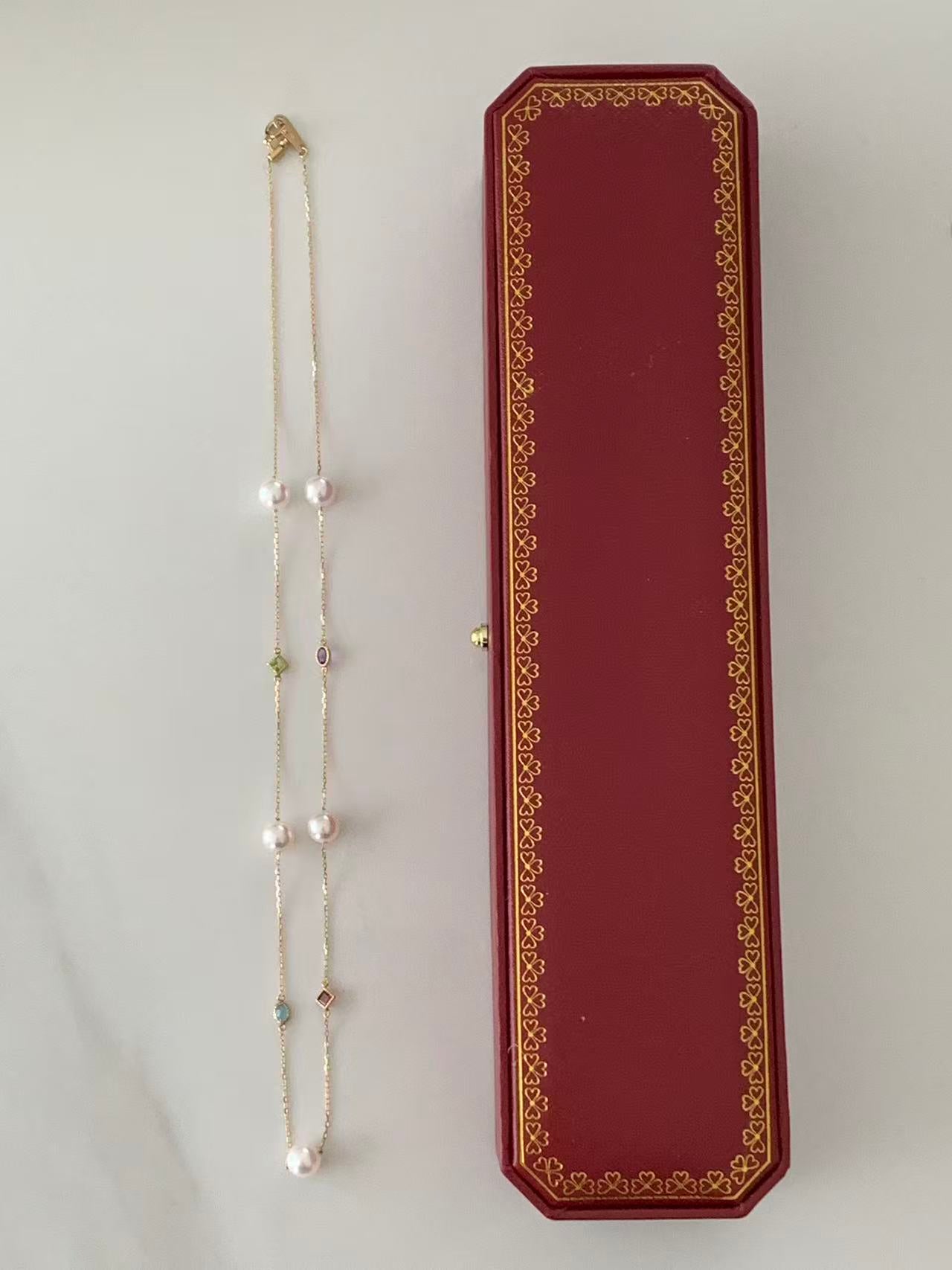 18K Gold Multi-Gemstone Akoya Pearl Starry Necklace