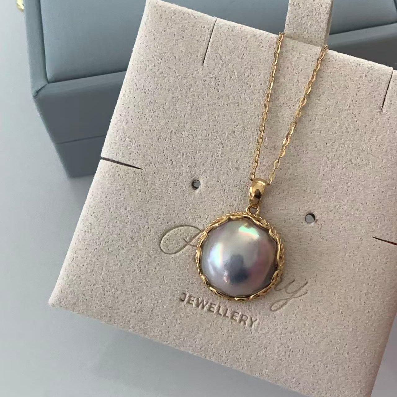18K Gold Blue Iridescent Mabe Saltwater Pearl Necklace MSP18K1617