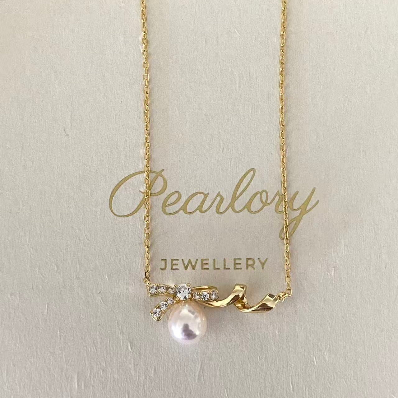 8mm Golden Bow Akoya Pearl Necklace