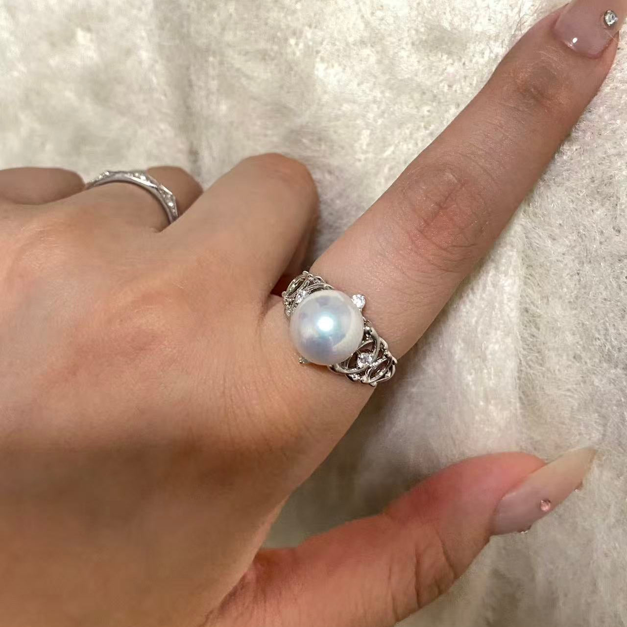 9-10mm Vintage-Style Freshwater Pearl Ring - Silver