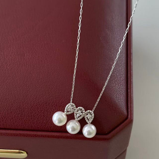 Platinum Diamond & Akoya Pearl Mini Smile Necklace