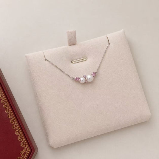 Platinum Diamond Akoya Peach-Toned Pearl Necklace