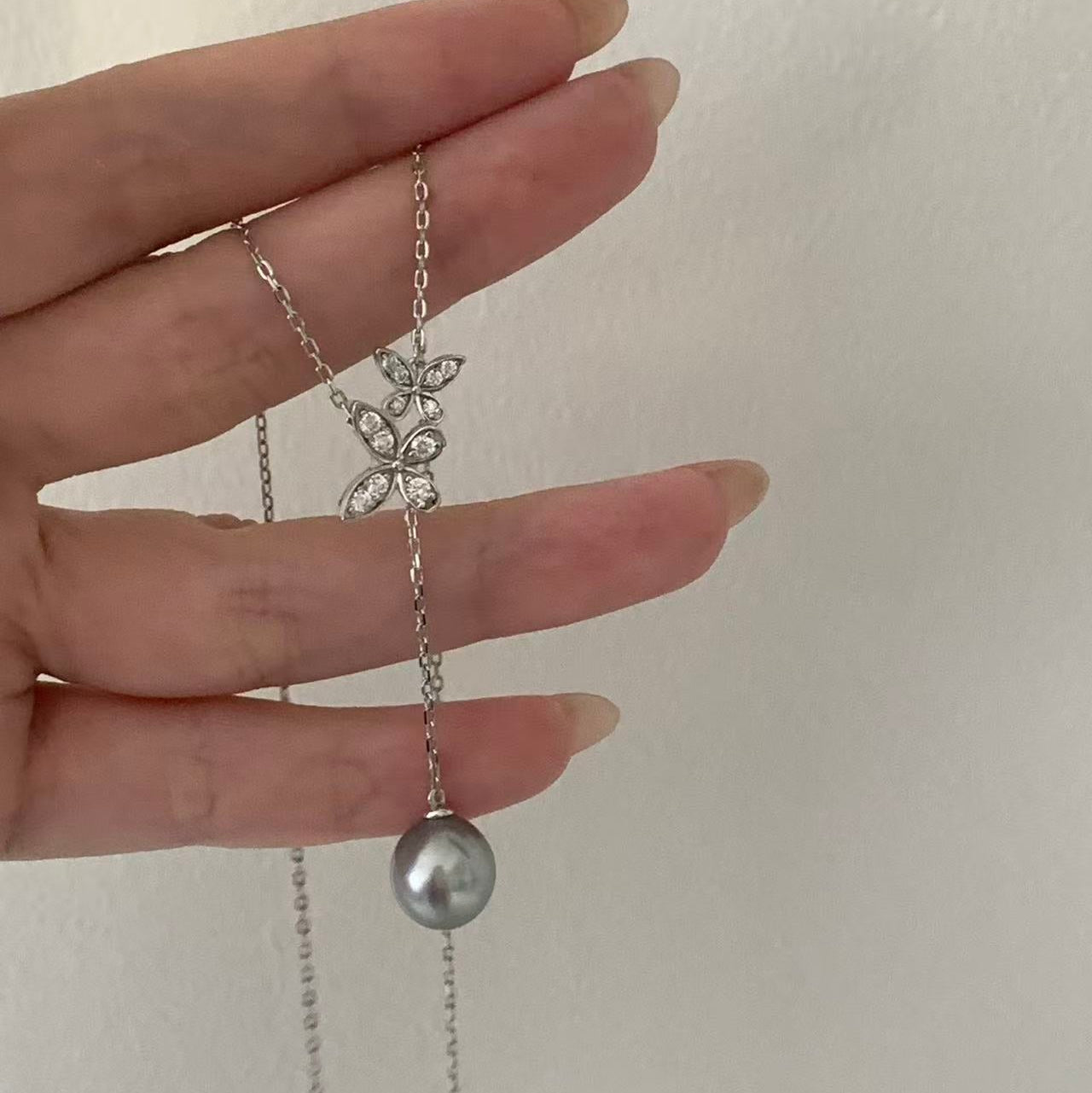 10mm Tahitian Pearl Butterfly Y Necklace