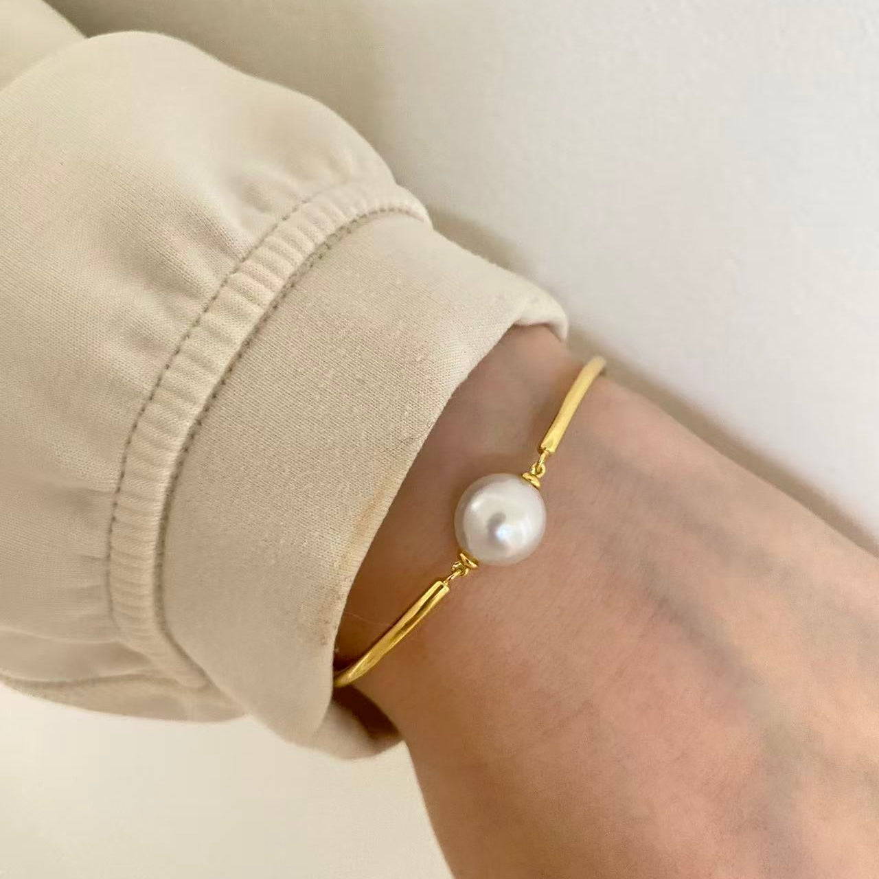 10-11mm Australian South Sea Single Pearl Bracelet - Gold