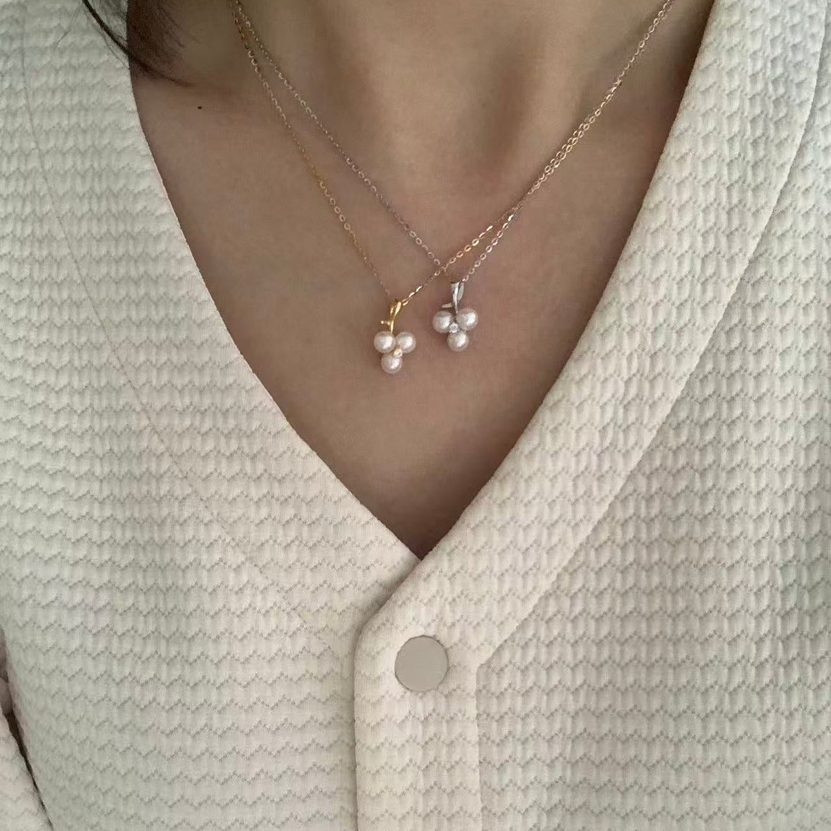 5-5.5mm Akoya Little Cherry Pearl Necklace (Silver/Gold)