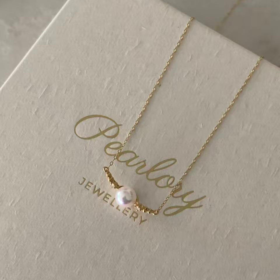 18K Gold Crescent Akoya Pearl Necklace