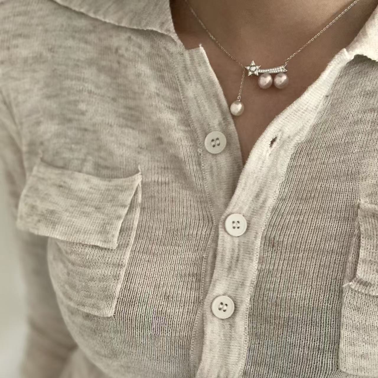 7.5-8mm Triple Pearl Shooting Star Necklace