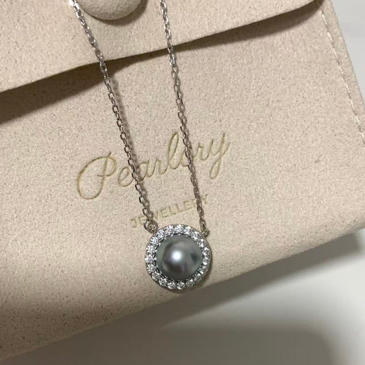 8mm Little Sunflower Akoya Grey Pearl Necklace