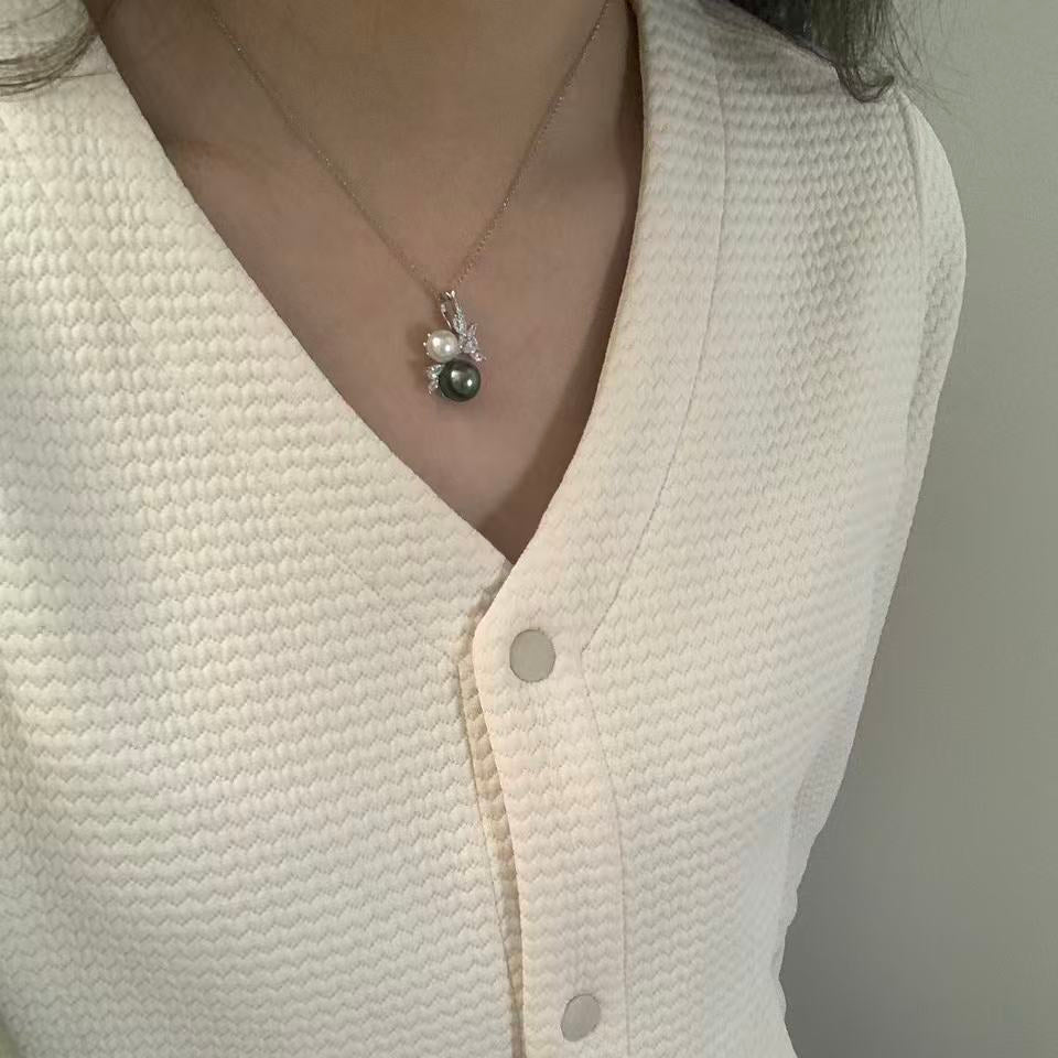 Tahitian Double Pearl Floral Branch Necklace