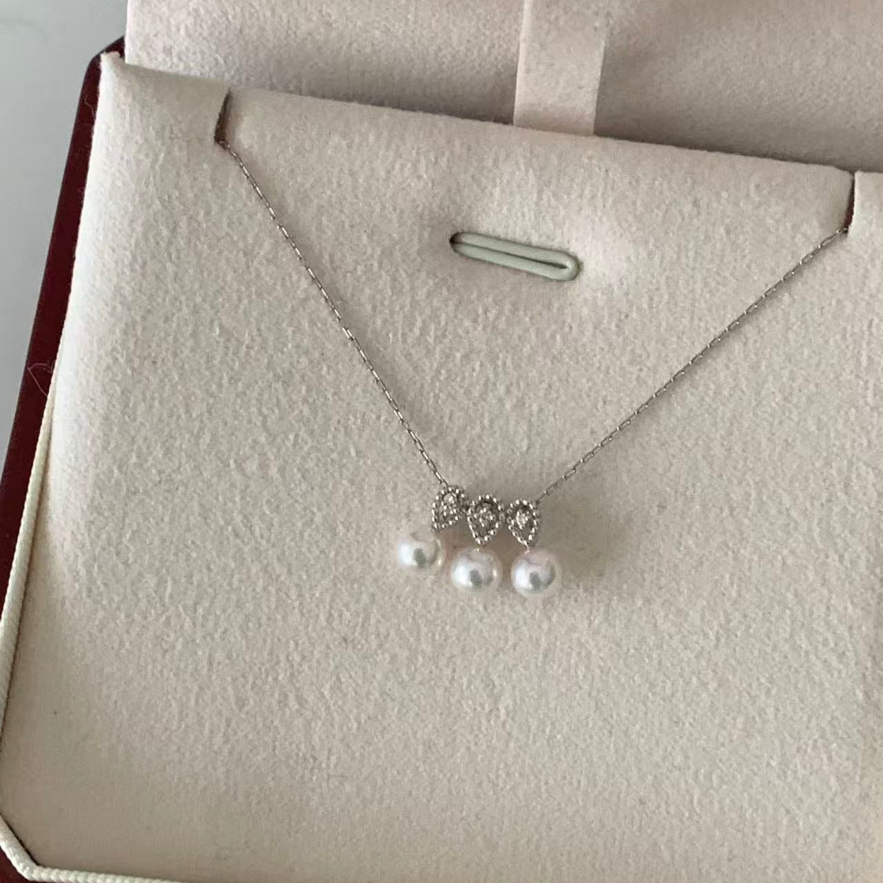 Platinum Diamond & Akoya Pearl Mini Smile Necklace
