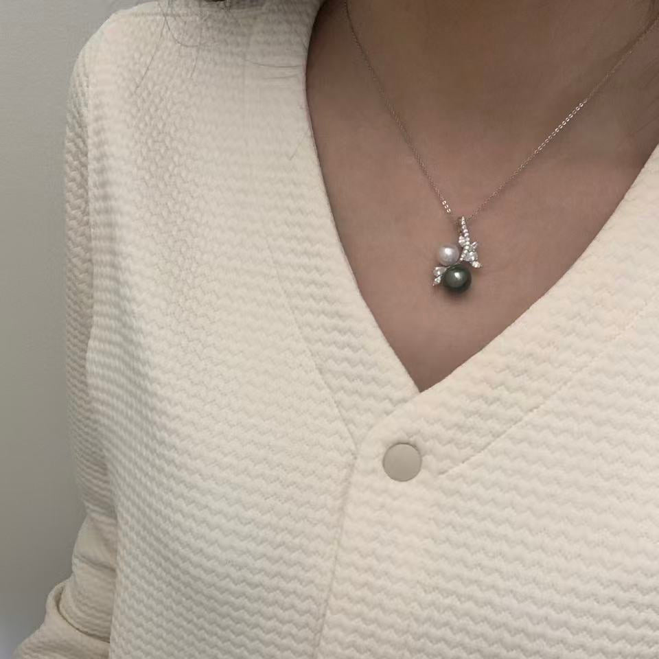 Tahitian Double Pearl Floral Branch Necklace