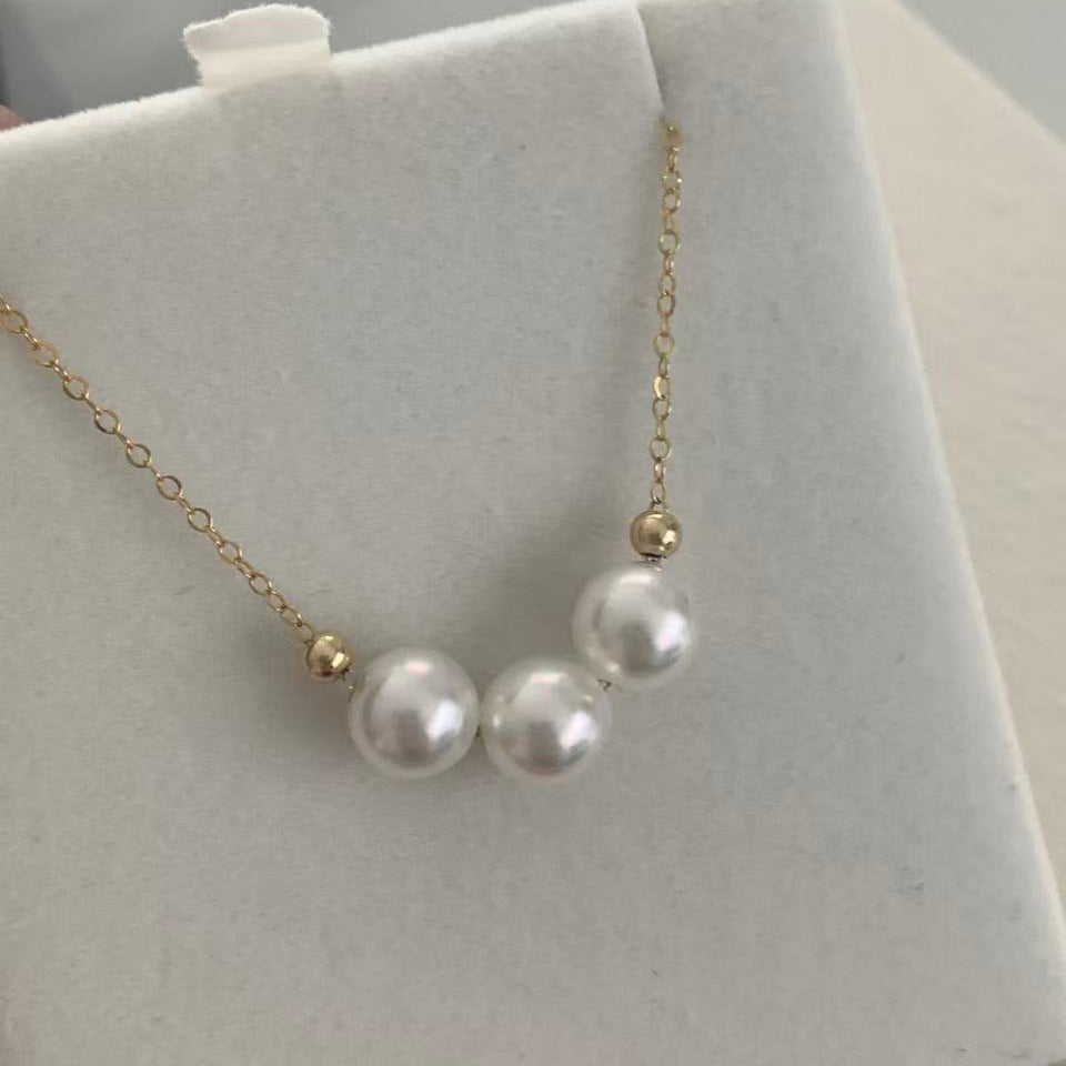 7-7.5mm Triple Akoya Pearl Smile Necklace