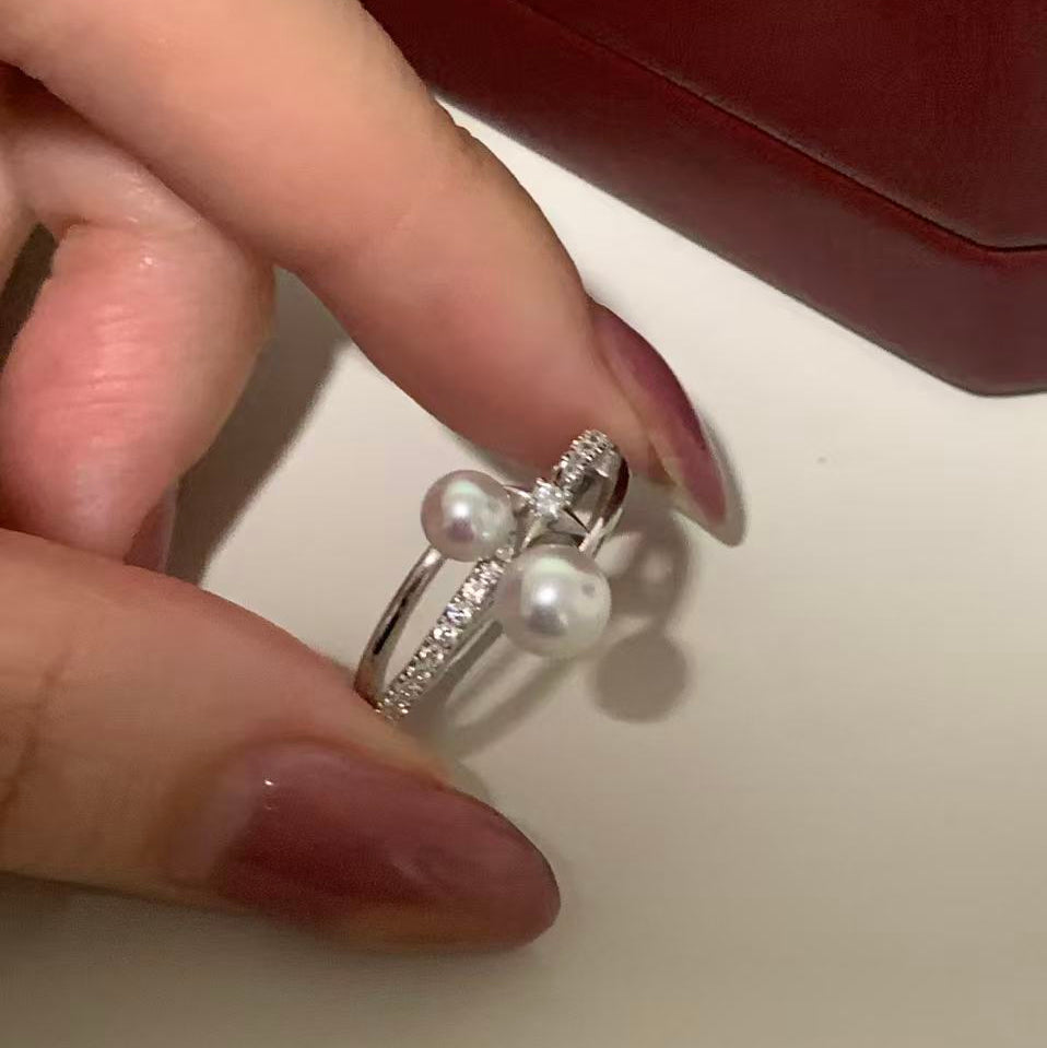 Freshwater Pearl Star Double Band Ring