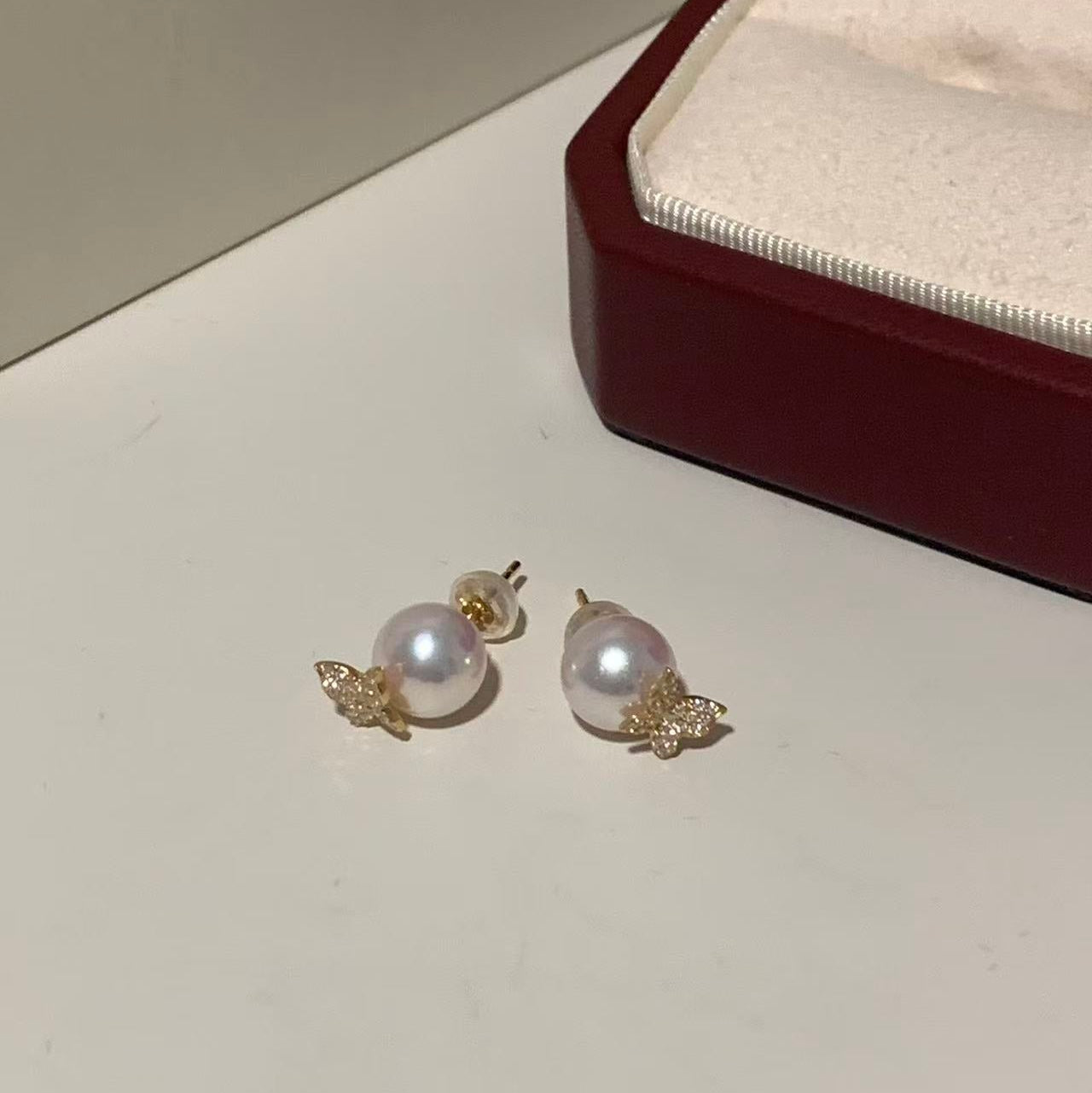 18K Gold Butterfly Akoya Pearl Stud Earrings