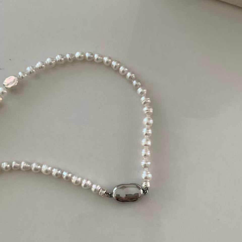 3.5-4.5mm Handmade Freshwater Pearl Silver Nugget Necklace