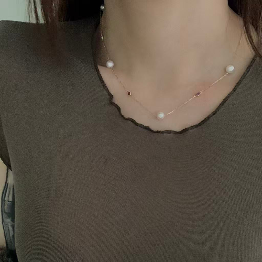 18K Gold Multi-Gemstone Akoya Pearl Starry Necklace