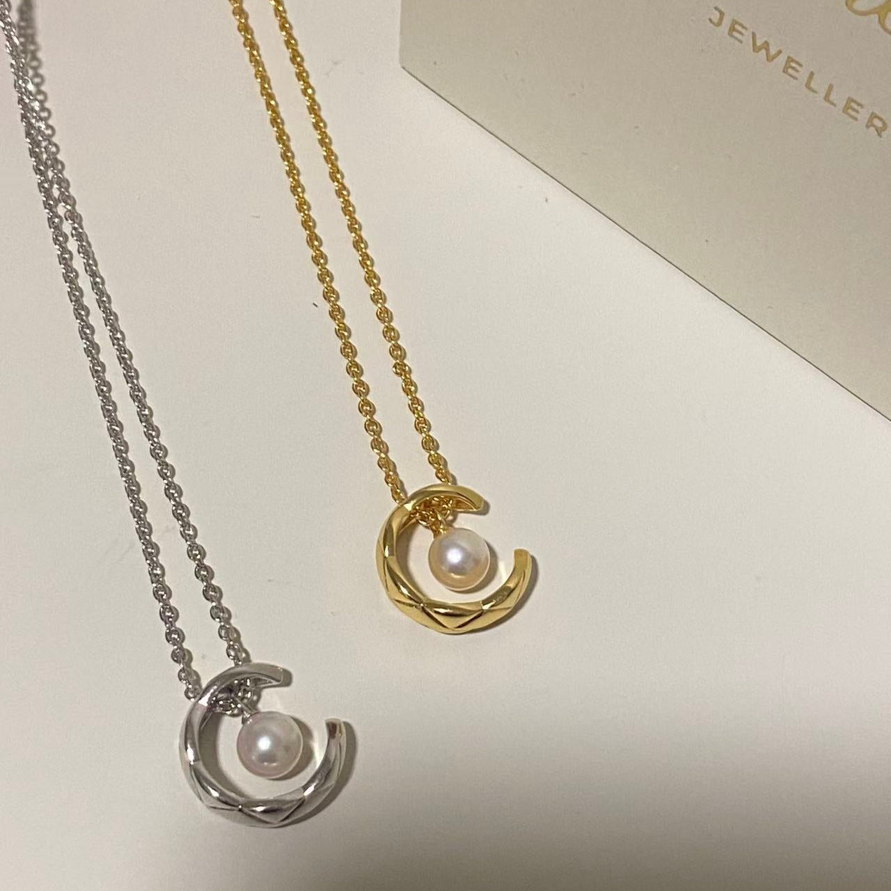 6-6.5mm Akoya Moonlight Treasure Box Pearl Necklace - Silver/Gold
