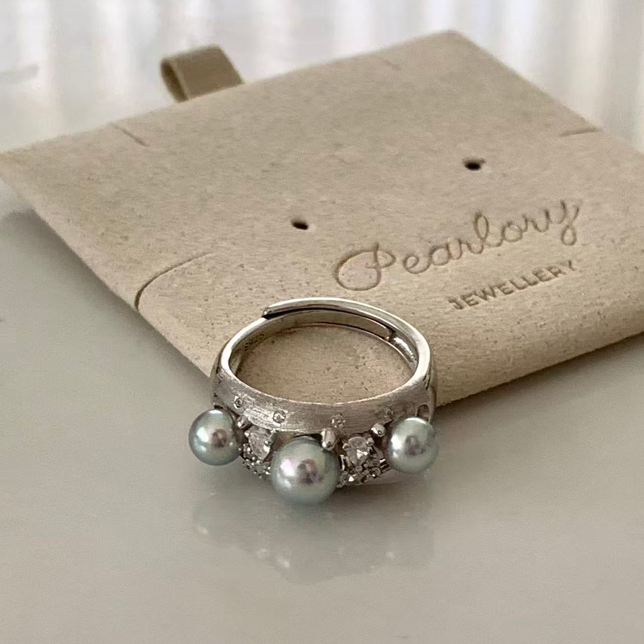 5-6mm Matte Brushed Akoya Grey Pearl Ring