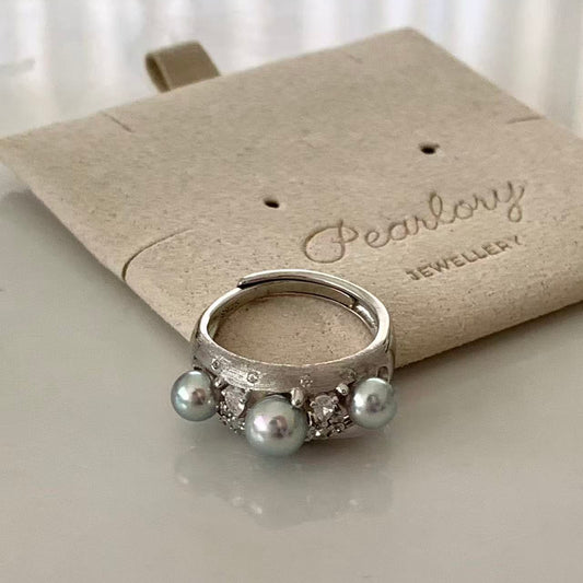 5-6mm Matte Brushed Akoya Grey Pearl Ring