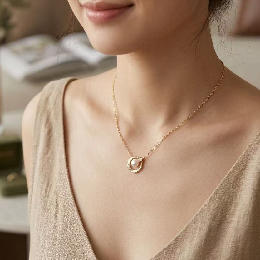 6mm Aurora Star & Moon Freshwater Pearl Necklace - Gold / Silver