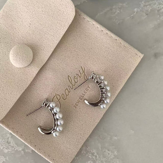 Double Row Zircon Freshwater Pearl Earrings