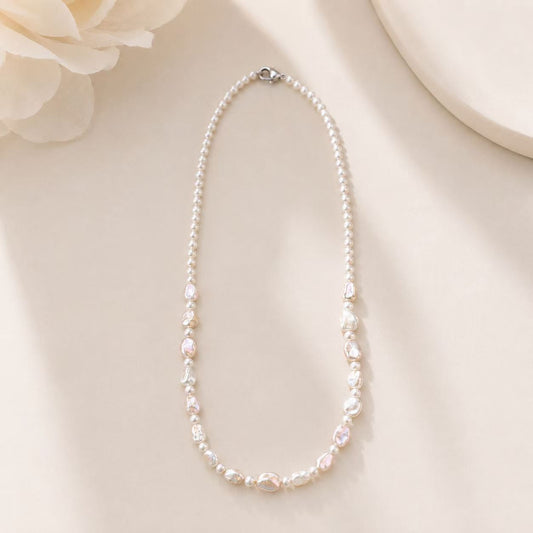 3.5-4.5mm Handmade Freshwater Pearl Silver Nugget Necklace