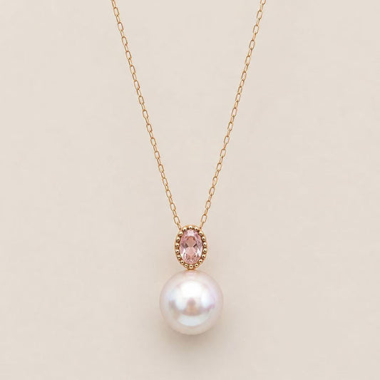 18K Gold Pink Sapphire Akoya Necklace