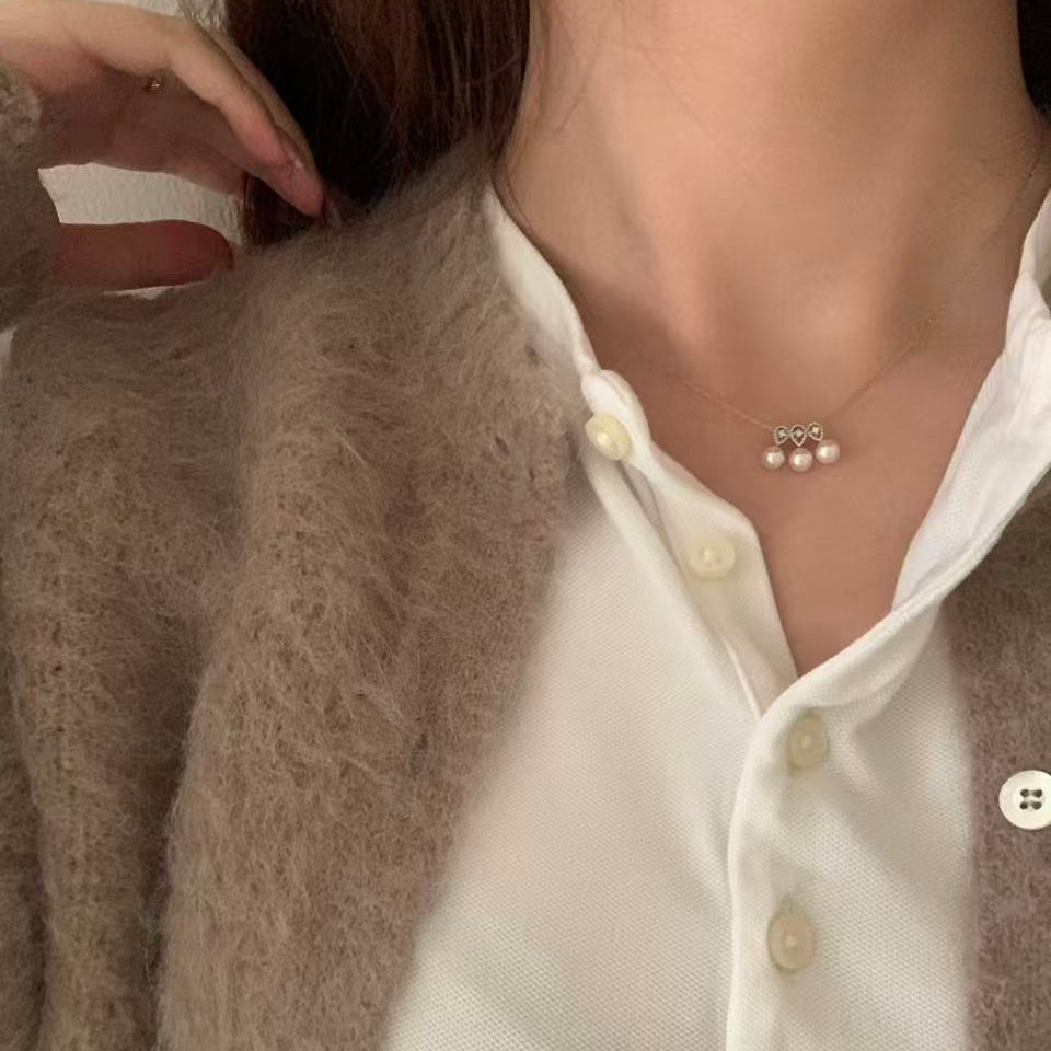 Platinum Diamond & Akoya Pearl Mini Smile Necklace