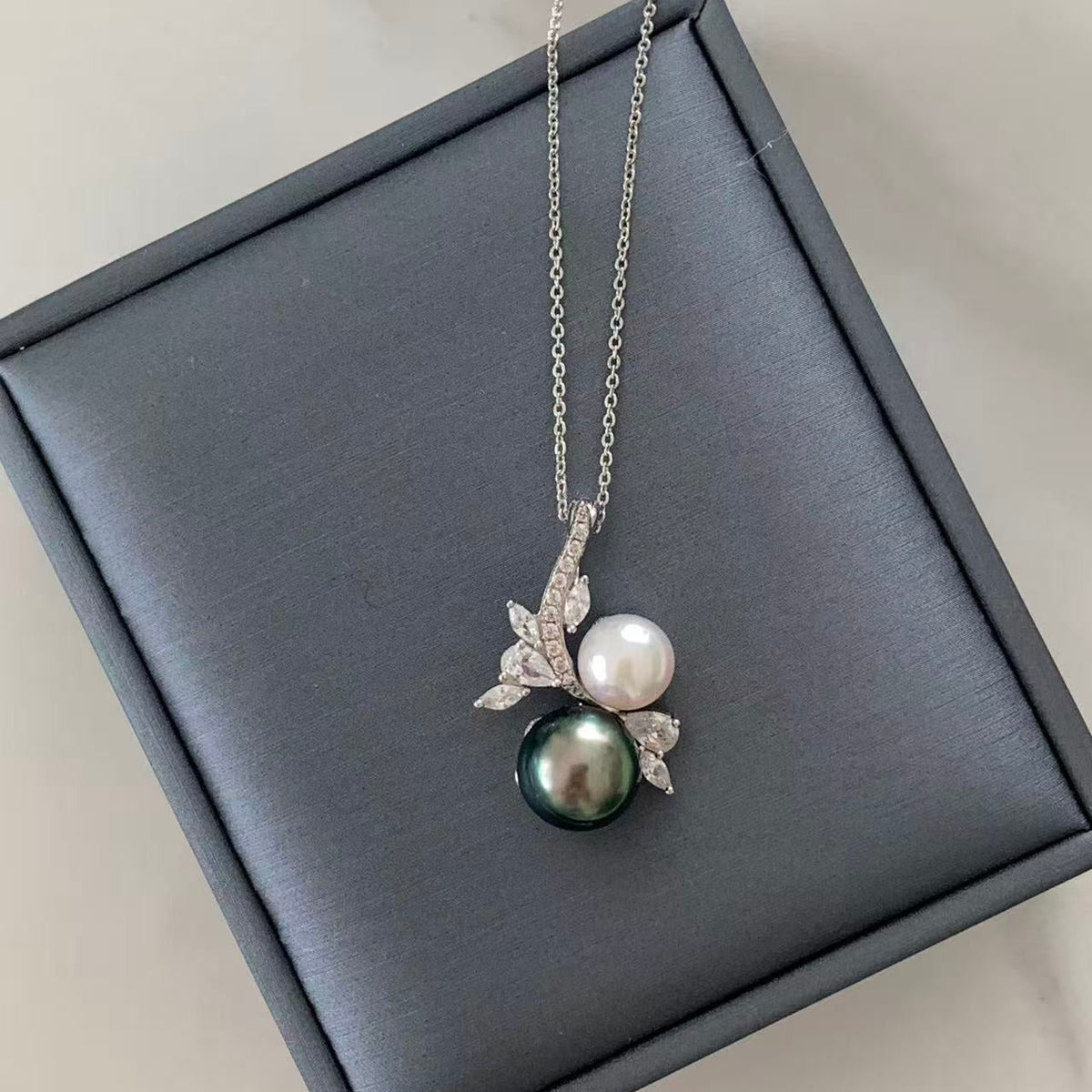 Tahitian Double Pearl Floral Branch Necklace